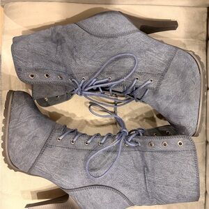 Women's Blue Lace-Up Ankle Boots
